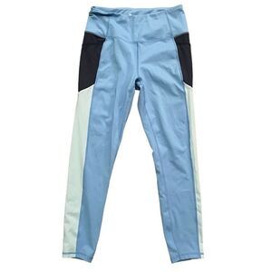 MUUV Blue Color Block Athletic Leggings W/ Pockets Size M